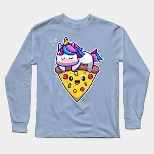 Cute Unicorn Sleeping On Pizza Cartoon Long Sleeve T-Shirt